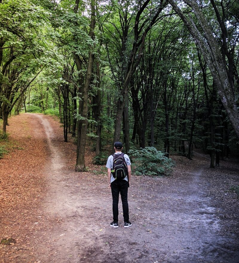 man standing in the middle of woods